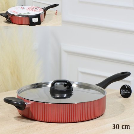 مقلى بغطا SENSTAN احمر 30سم وجه اسود خلية نحل غطا ستانلس EL55/21 =رم3