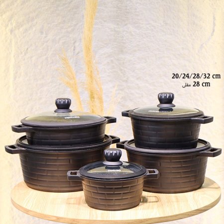 طقم طناجر/10احجام (20/24/28/32) +28سم مقلى جرانيت سكب محجر اسود EL20/2 =ط58