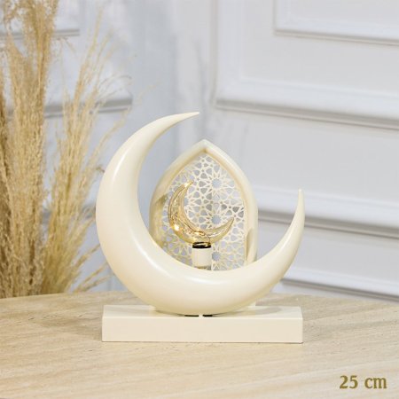 تحفة شكل هلال مضيء ومأذنة 25سم تنك بيج اضاءة ذهبي بطاريات EL91/6 =رم1