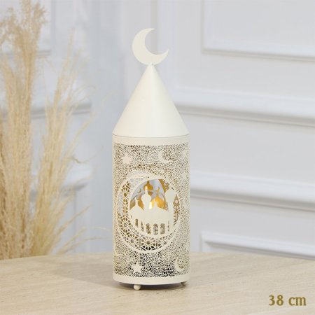 تحفة شكل مأذنة 38سم مخروط تنك بيج اضاءة  لمبة بطاريات مسكة هلال EL91/18 =رم1