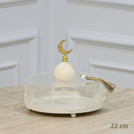 مضيفة كيك مدور 22سم تنك بيج غطا اكرلك شفاف حيف هلال مسكة قبة EL91/20 =رم1