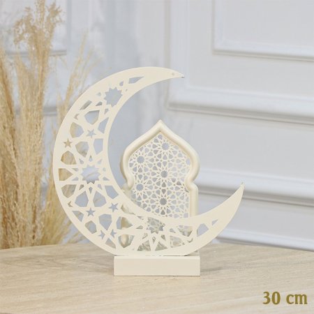 تحفة شكل محراب وهلال نجوم 30سم تنك بيج اضاءة ذهبي بطاريات EL91/26 =رم1