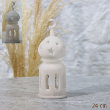 تحفة مأذنة ريزن بيضاوي 24سم بيج  محفر نجوم اضاءة بطاريات  EL156/18 =رم1