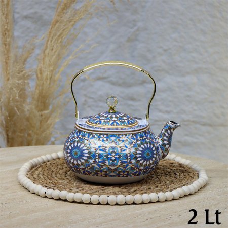 براد شاي 2لتر ستانلس ستيل مزخرف ازرق يد ستانلس ذهبي EL22/17 =ط57