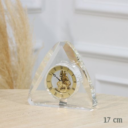 تحفة كرستال شكل ساعة مثلث 17سم مسننات ذهبي EL85/1 =رم2