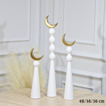 طقم شمعدان /3 شكل ماذنة خشب30/38/48سم راس هلال ذهبي EL43/8 =رم3