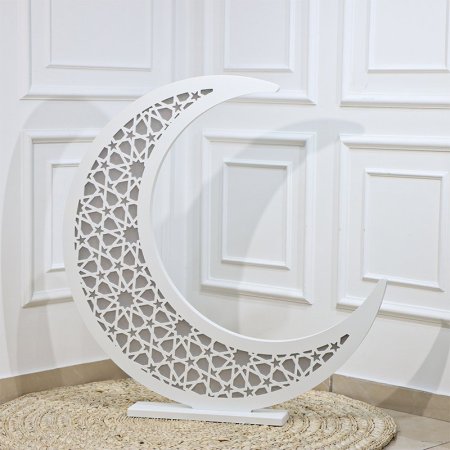 هلال رمضان خشب ابيض وجه مزخرف كبير EL43/10-A =رم3