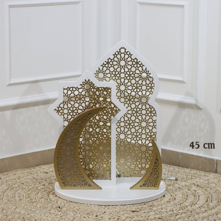 ستاند خشب رمضان 45سم ابيض +محراب وجه ذهبي قاعدة مدور EL43/12 =رم3
