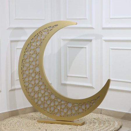 هلال رمضان خشب ذهبي وجه مزخرف كبير EL43/10-B =رم3