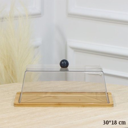 مضيفة مستطيل 30*18سم قاعدة خشب بامبو غطا اكرلك شفاف EL81/5 =رم3