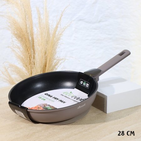 مقلى جرانيت QINA مدور 28سم كابتشينو ماط 32803-3/A يد سلكون ++2