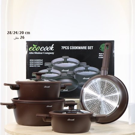 طقم طناجر/7 3 طناجر20/24/28 +مقلى 26سم بني ماط 32803-18/A يد سلكون ++2