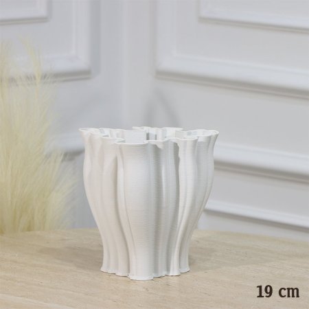 فازة جبص ابيض 19سم شكل طحالب محزز حيف معرج EL87/1 =رم3