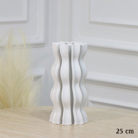 فازة جبص ابيض 25سم شكل اسطواني محزز حيف معرج EL87/5 =رم3