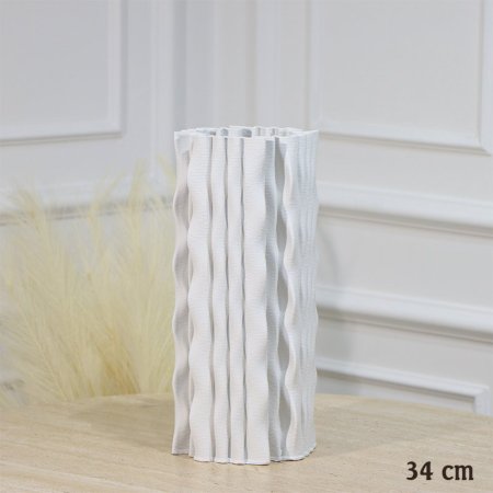 فازة جبص ابيض 34سم شكل اسطواني محزز حيف معرج EL87/6 =رم3