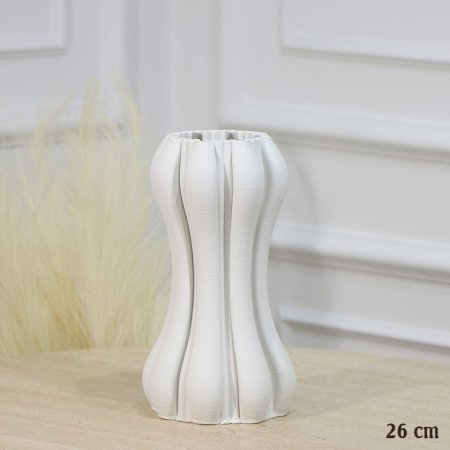 فازة جبص ابيض 26سم شكل اسطواني محزز بابلز حيف معرج EL87/11 =رم3