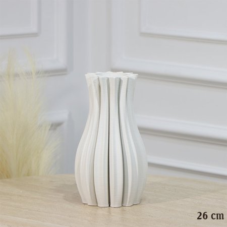 فازة جبص ابيض 26سم خصر محزز حيف معرج EL87/12 =رم3