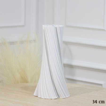 فازة جبص ابيض 34سم شكل برج محزز حيف معرج EL87/13 =رم3