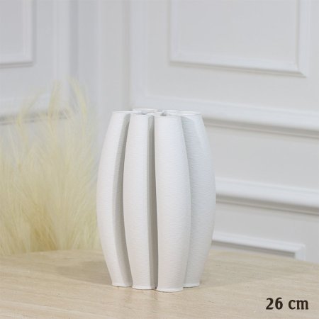 فازة جبص ابيض 26سم شكل معرج محزز حيف ملتوي EL87/15 =رم3