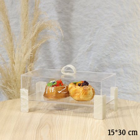 مضيفة كيك مستطيل 30*15سم اكرلك شفاف ارجل ومسكة ريزن EL37/1 =ط58