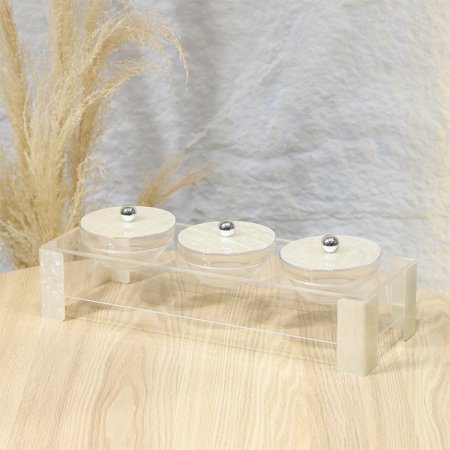 طقم/4 ستاند مستطيل +3 مضايف مدور اكرلك شفاف غطا ريزن بيج EL37/2 =ط58