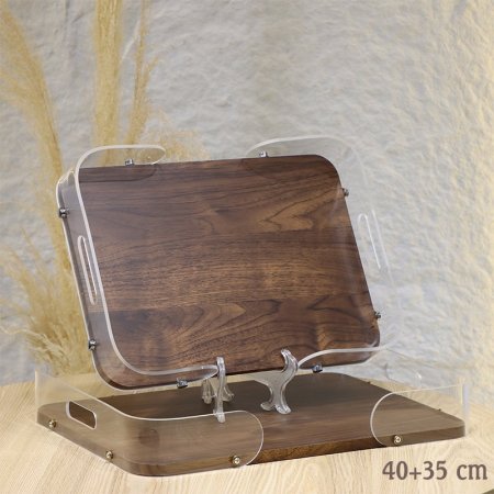 طقم صواني مستطيل /2 خشب بامبو 35+40سم حيف ويدين اكرلك شفاف EL37/8 =ط58