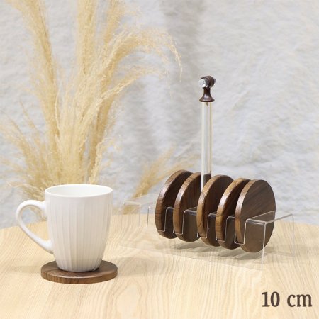 طقم/7 ستاند اكرلك +6 كوستر خشب مدور 10سم بامبو مسكة اكرلك EL37/9 =ط58