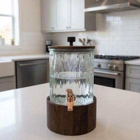 مطربان مدور زجاج حنفية 3لتر قاعدة وغطا خشب معتق ECO++ TD24