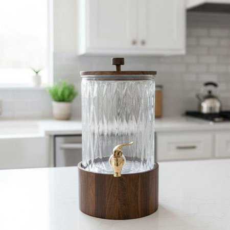 مطربان مدور زجاج حنفية 5لتر قاعدة وغطا خشب معتق ECO++ TD25