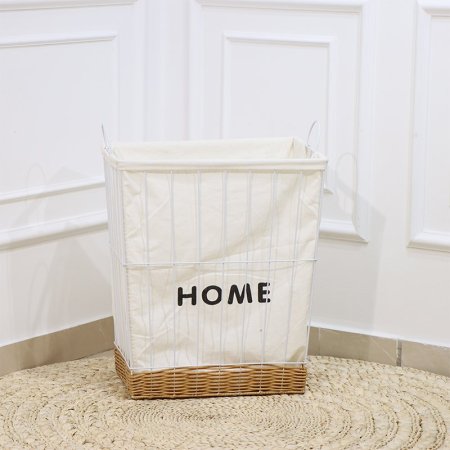 سلة غسيل مستطيل حديد ابيض قاعدة قصب عسلي وجه قماش مكتب هوم EL92/5 =رم1