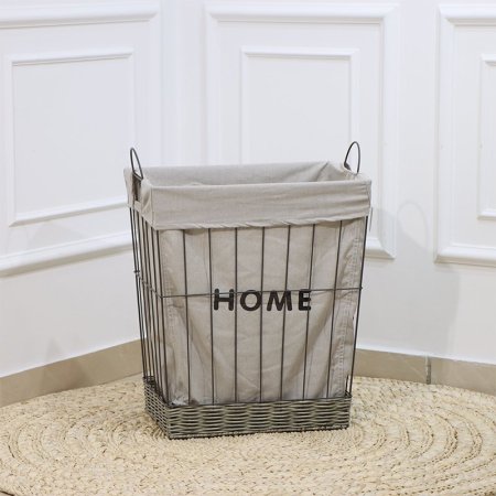 سلة غسيل مستطيل حديد سكني قاعدة قصب سكني وجه قماش مكتب هوم EL92/6 =رم1