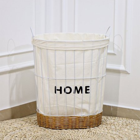 سلة غسيل بيضاوي حديد ابيض قاعدة قصب عسلي وجه قماش مكتب هوم EL92/8 =رم1