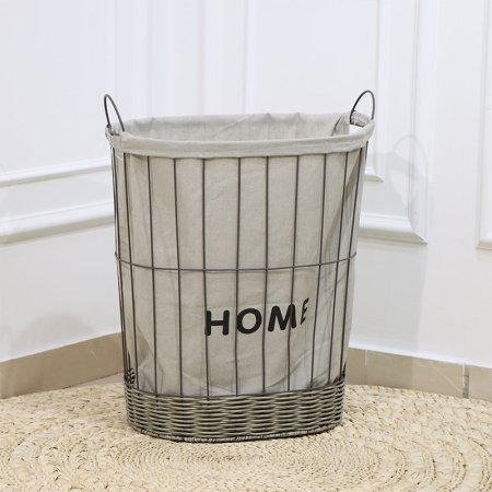 سلة غسيل بيضاوي حديد سكني قاعدة قصب سكني وجه قماش مكتب هوم EL92/9 =رم1