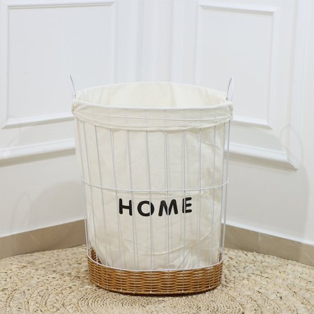 سلة غسيل مدور حديد ابيض قاعدة قصب عسلي وجه قماش مكتب هوم EL92/11 =رم2