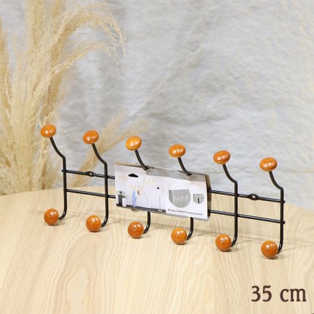 علاقة حائط 6عين خشب مستطيل 35سم ستانلس اسود  EL21/6 =ط58