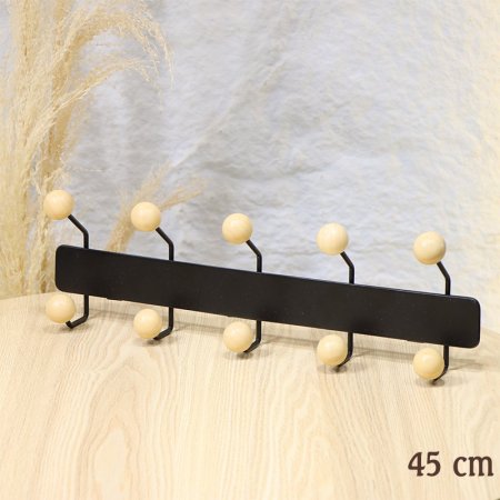 علاقة حائط 5عين خشب مستطيل 45سم ستانلس اسود  EL21/9 =ط58