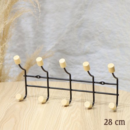 علاقة حائط 5عين خشب مستطيل 28سم ستانلس اسود  EL21/10 =ط58