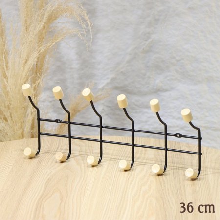 علاقة حائط 6عين خشب مستطيل 36سم ستانلس اسود  EL21/11 =ط58