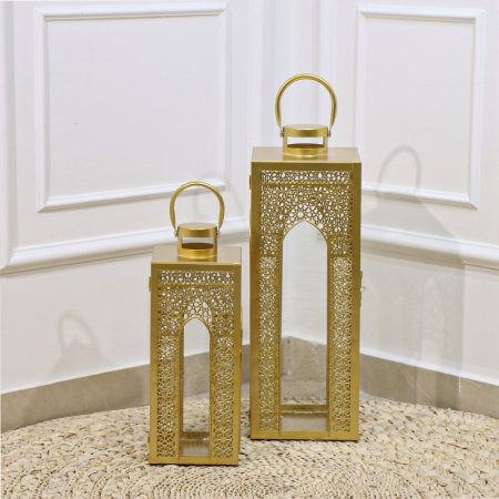 طقم فانوس رمضان /2 احجام مربع تنك ذهبي EL16/8 =رم2