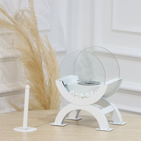 فاير بليس شكل قوس بأرجل وجه زجاج حديد ابيض+ حجار ابيض صغير EL16/14 =رم2