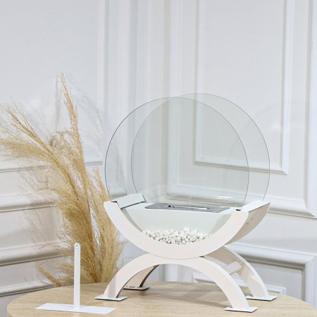 فاير بليس شكل قوس بأرجل وجه زجاج حديد ابيض+ حجار ابيض كبير EL16/17 =رم2