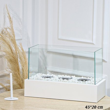 فاير بليس مستطيل 45*20سم وجه زجاج حديد ابيض+ حجار ابيض EL16/18 =رم2