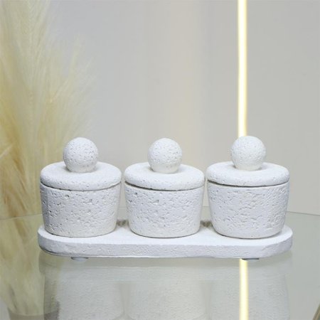 طقم/4 صينية بيضاوي جبص +3 سكريات مدور ابيض غطا طابة EL39/10 =ط56