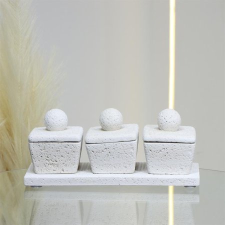 طقم/4 صينية جبص +3 سكريات مربع ابيض غطا طابة EL39/9 =ط56