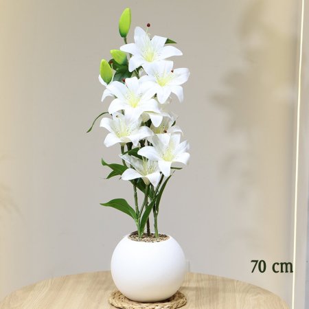 قوار بلاستك طابة ورد زنبق ابيض 70سم عروق اخضر EL86/2 =ط58