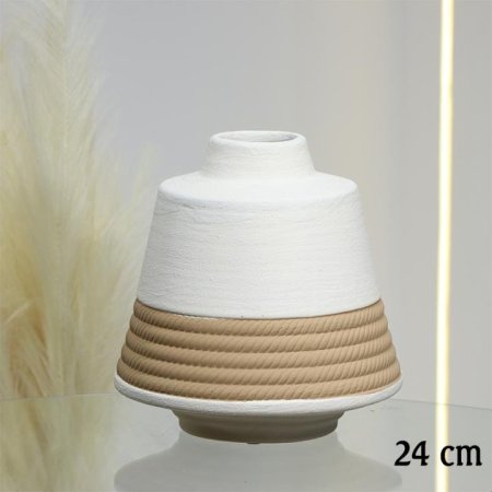 فازة جبص بيج 24سم شكل جرة قاعدة مجدول بني EL10/2 =ط56