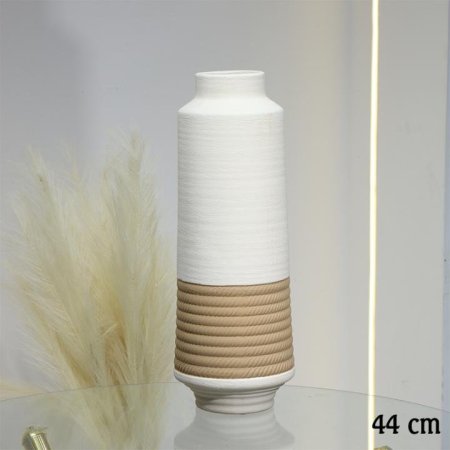 فازة جبص بيج 44سم شكل اسطواني قاعدة مجدول بني EL10/3 =ط56