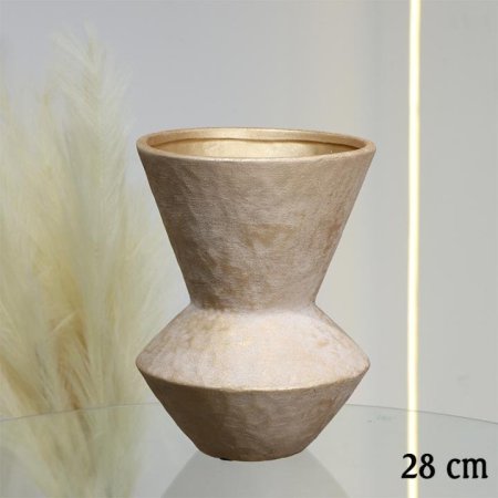 فازة جبص مدور 28سم ذهبي موشح ابيض عنق عريض EL10/13 =ط56