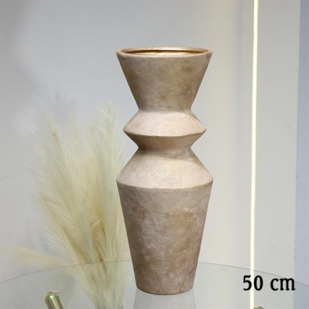 فازة جبص مدور 50 سم ذهبي موشح ابيض عنق عريض اسطواني حلقات EL10/14 =ط56