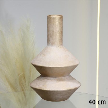 فازة جبص مدور 40سم ذهبي موشح ابيض عنق عريض حلقات EL10/15 =ط56